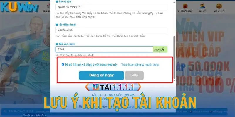 Các lưu ý trước khi tạo tài khoản